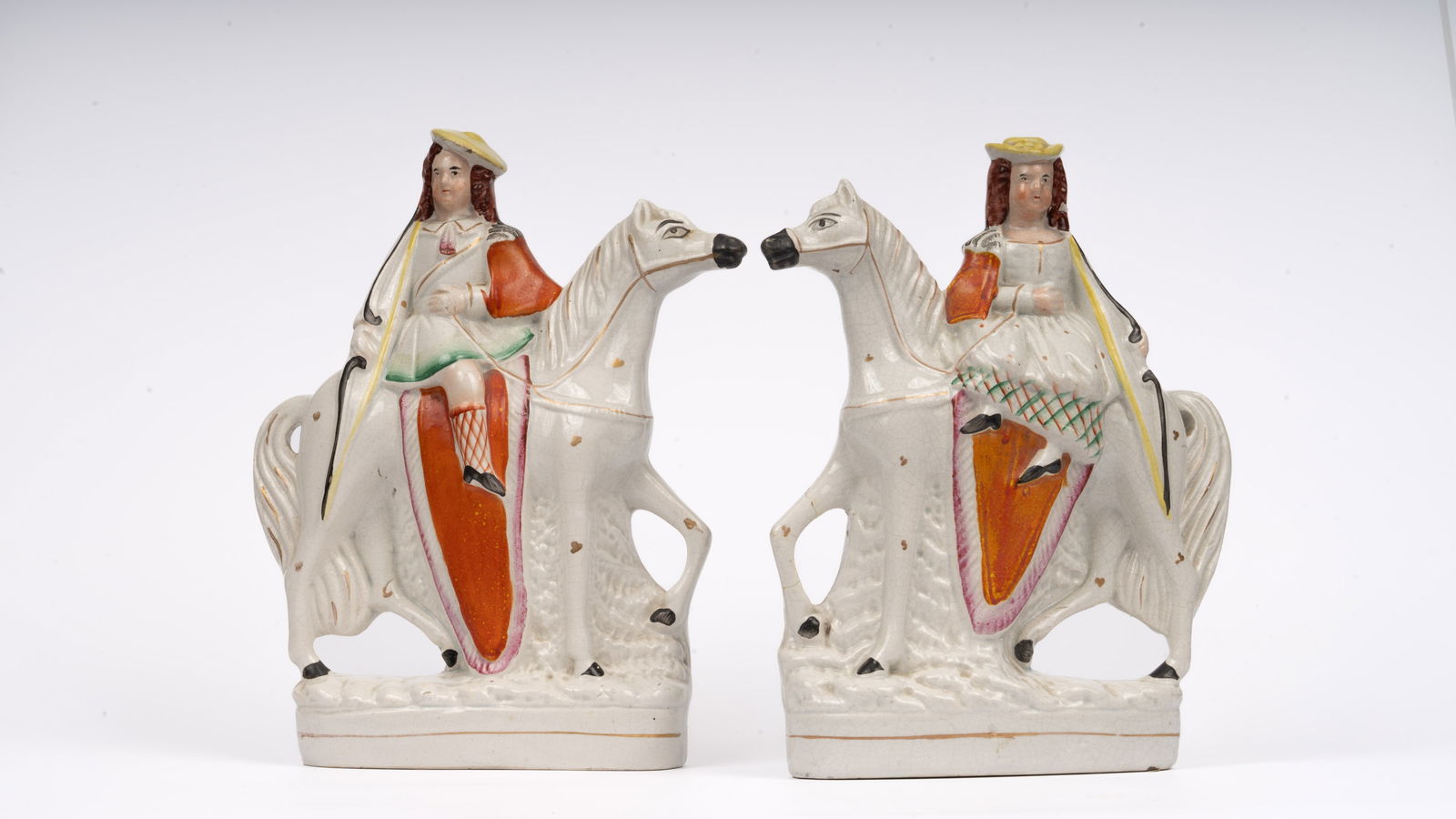 Pair Antique Staffordshire Flatback Woman on Horse Figures (1 of 7)