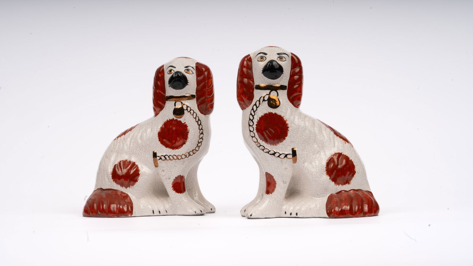 Early 20th Century Kent Staffordshire Pair Russet Red King Charles Spaniel Dogs (1 of 5)