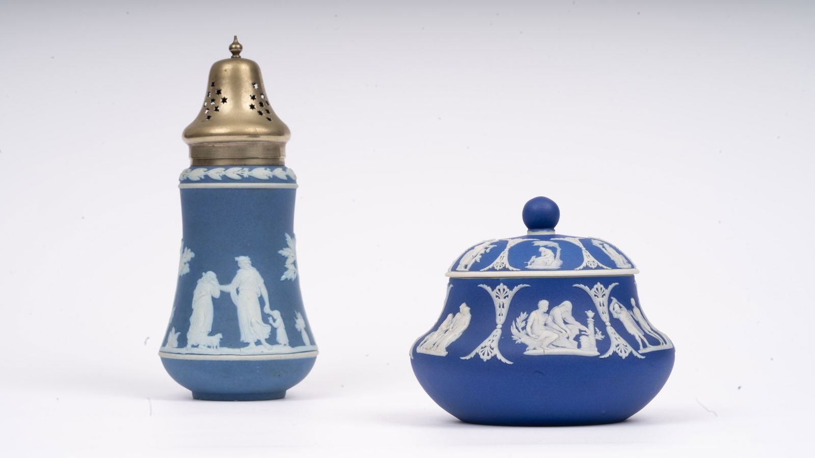 Blue Wedgwood Jasperware Sugar Shaker and Lidded Sugar Basin (1 of 11)