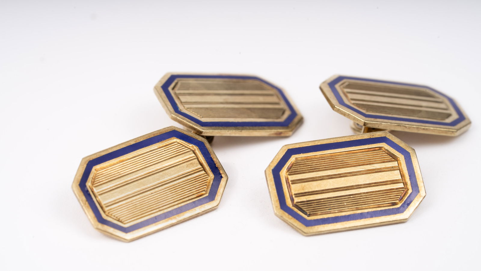Vintage Classic 14K Gold Blue Enamel Mens Cufflinks (1 of 4)