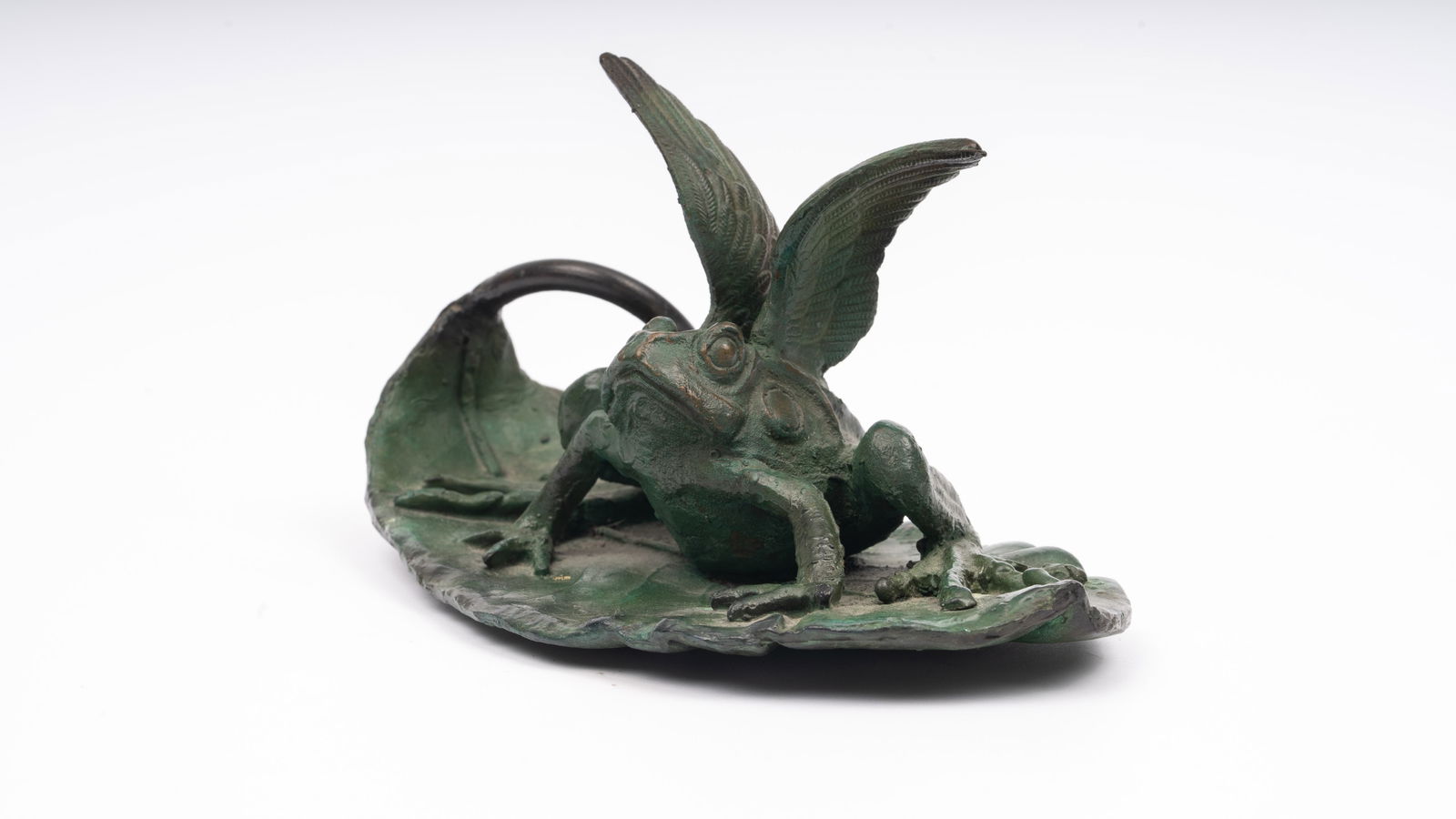 Frank Fleming Winged Frog on Leaf Patinated Bronze Sculpture (1 of 8)