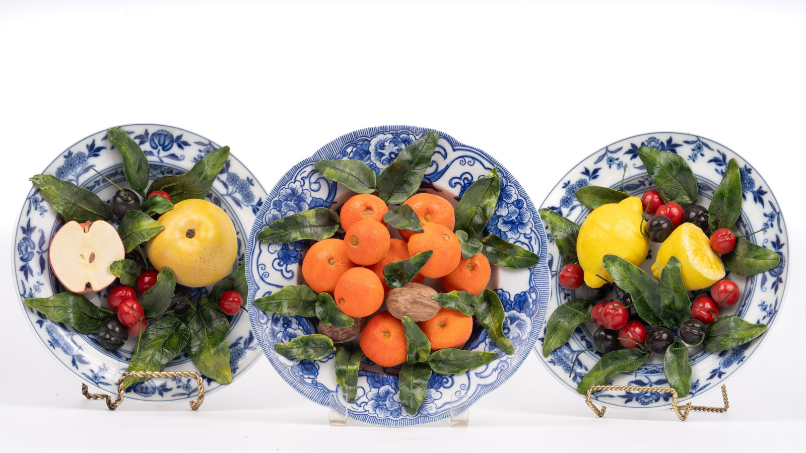 Christine Viennet Set of 3 Trompe L'oeil Fruit Porcelain Epicurean Plates (1 of 10)