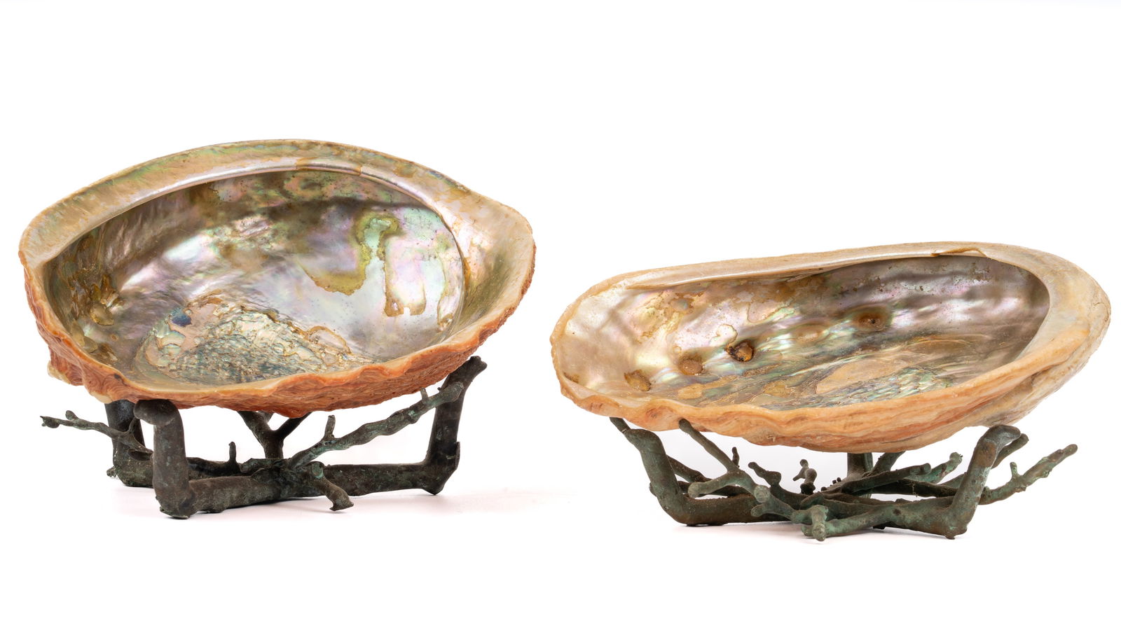 Pair Cordray Parker Bronze Naturalist with Abalone Shell Bowl Sculpture Birmingham Artist (1 of 5)