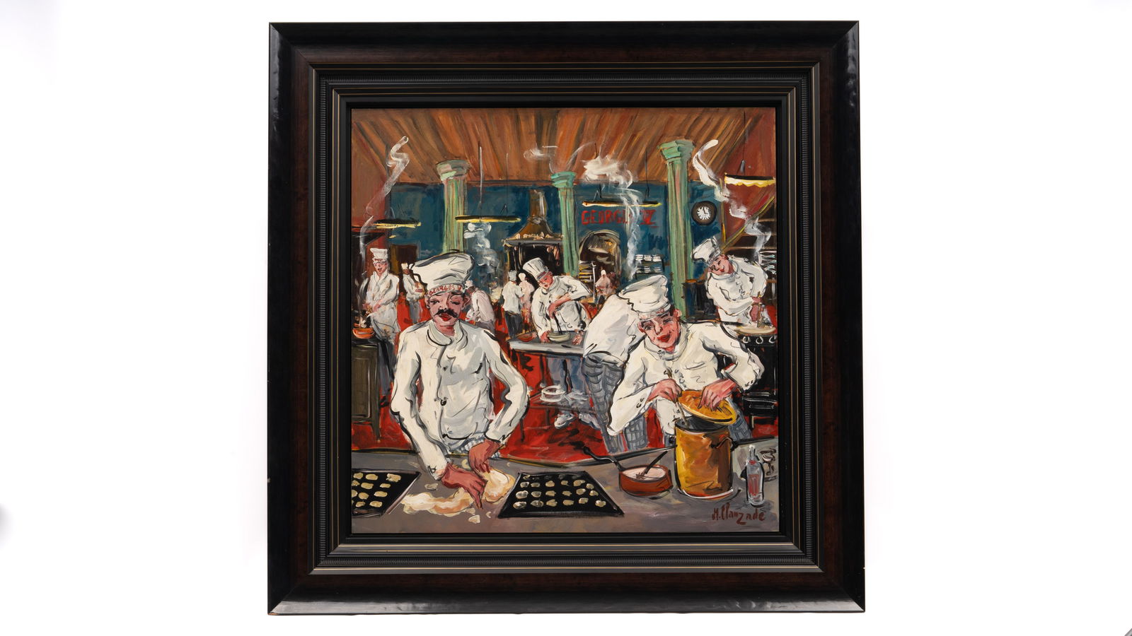 Marc Clauzade "Cuisine Georges V" (b. 1957) Oil Painting w/Verso Sketch & Documentation (1 of 8)