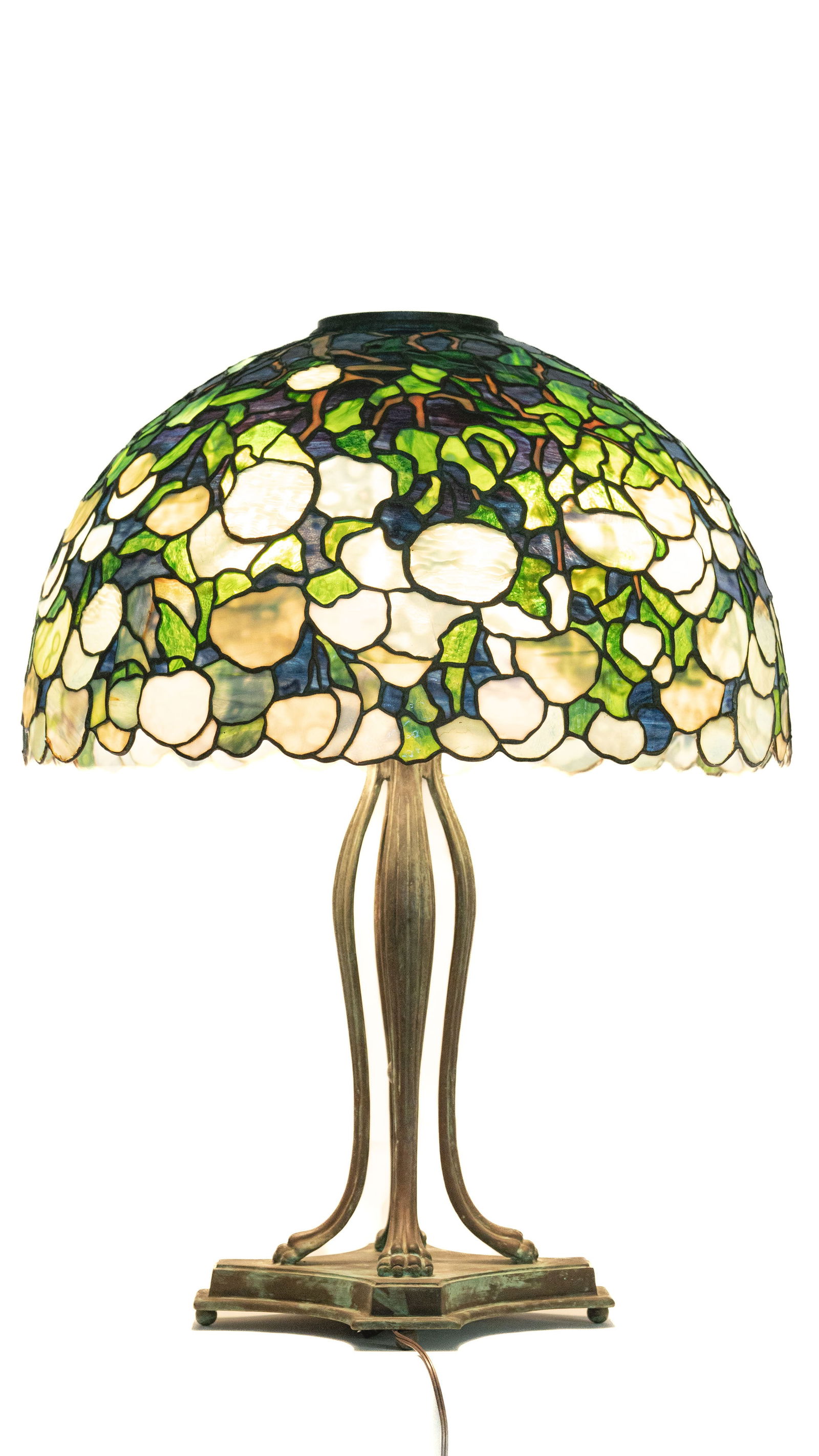 Tiffany Style “Snowball” Stained Glass Table Lamp with Lily Pad Base (1 of 8)