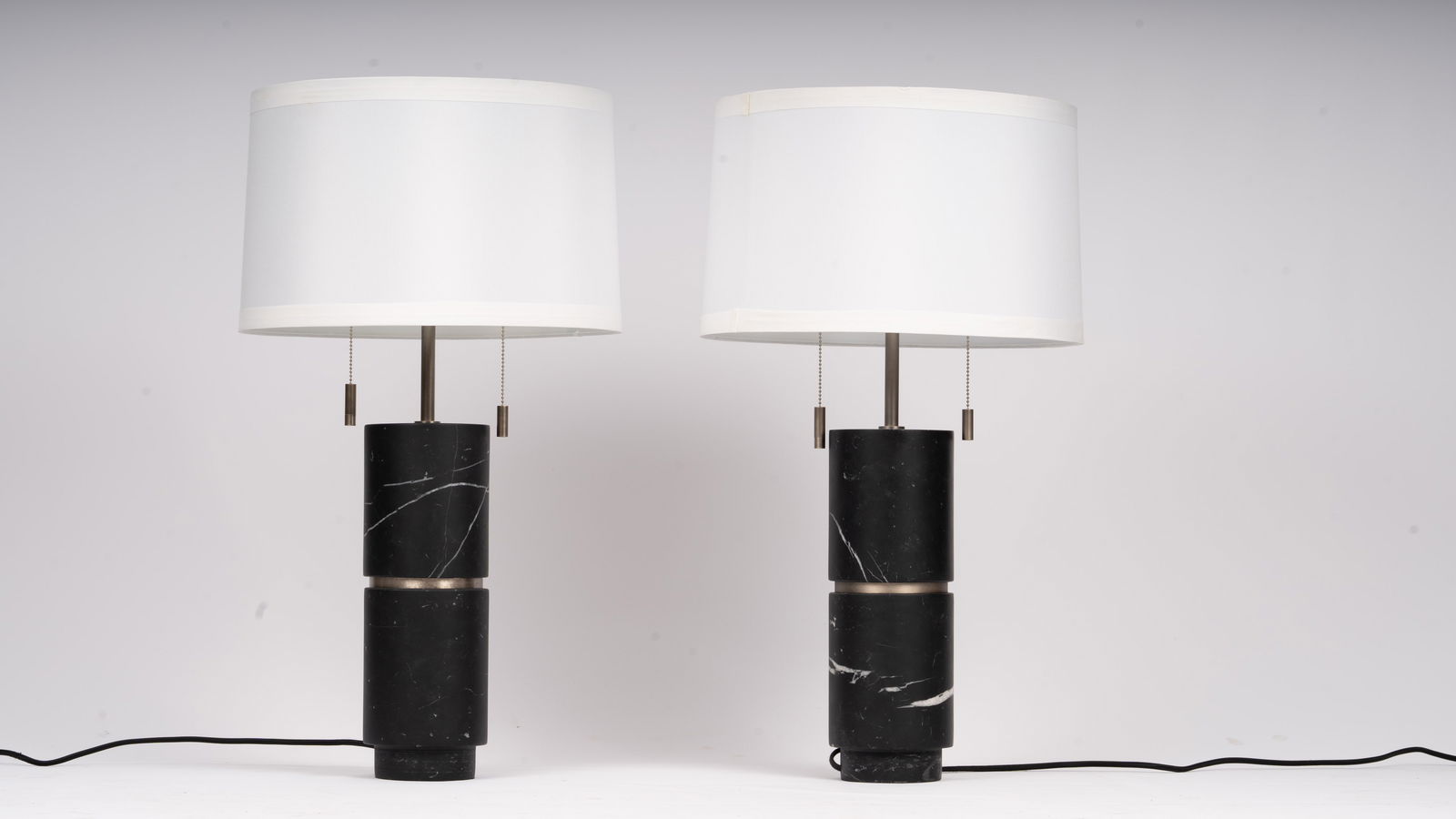 Pair of Baker Furniture Black Marble Modern Cylindrical Table Lamps (1 of 5)