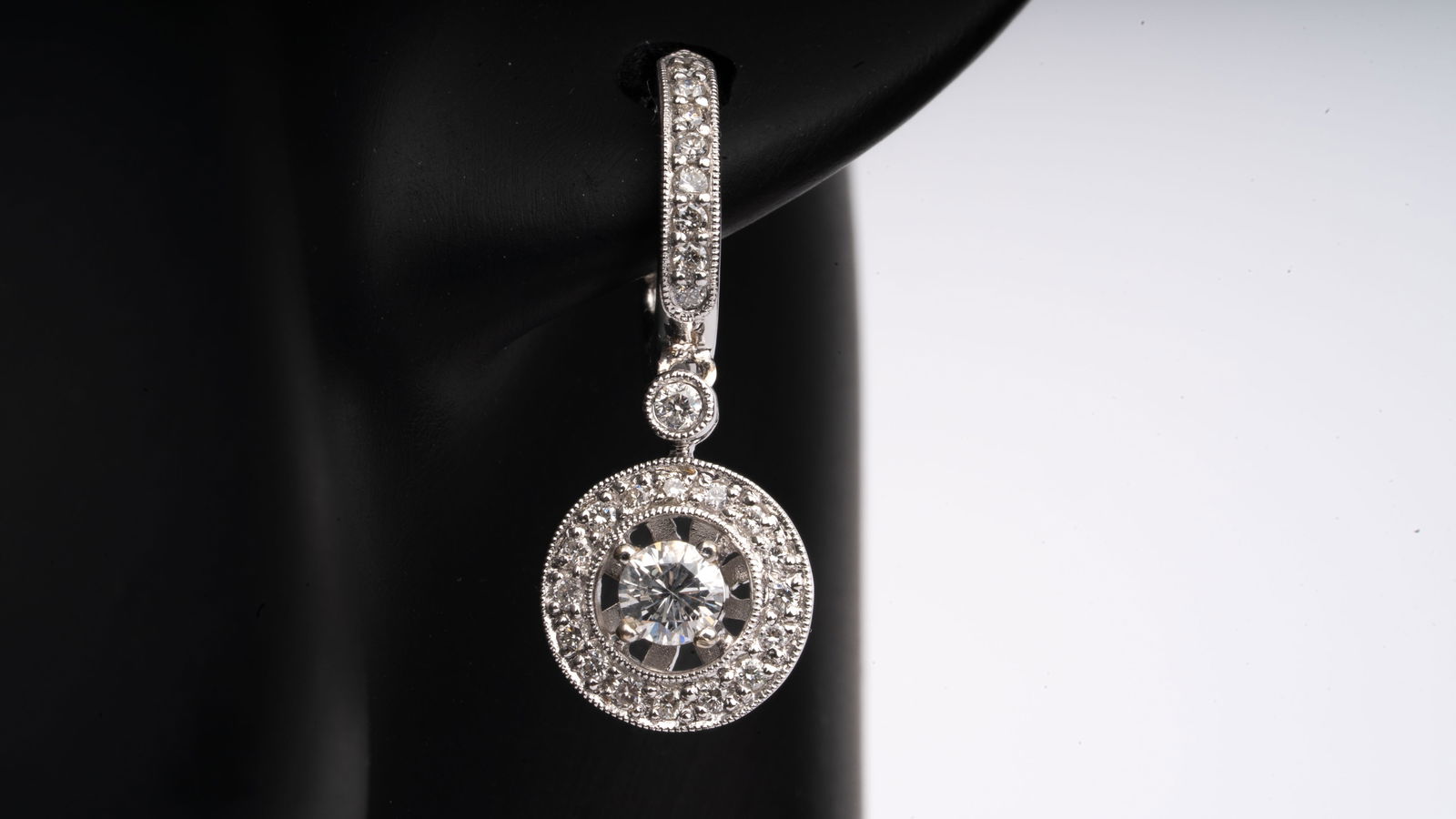 Parade 18K White Gold Diamond Drop Earrings with Brilliant-Cut Halo and Hoop Accents (1 of 6)