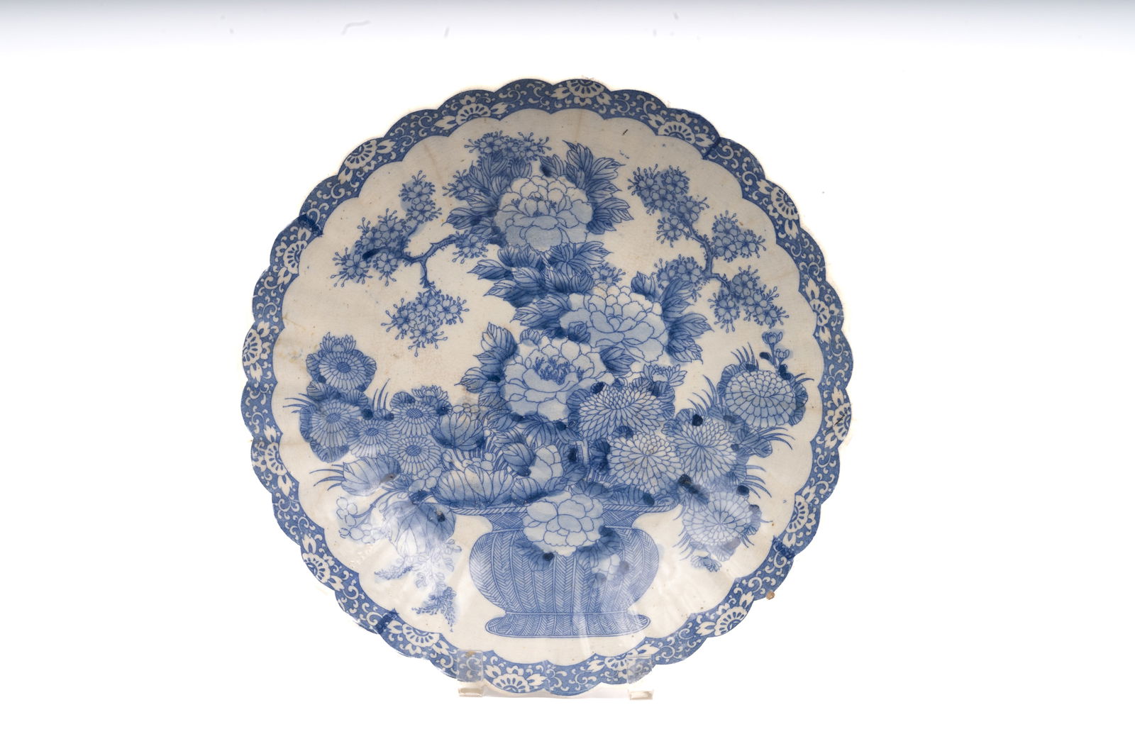 Chinese Blue and White Scalloped Charger with Peony Design (1 of 7)