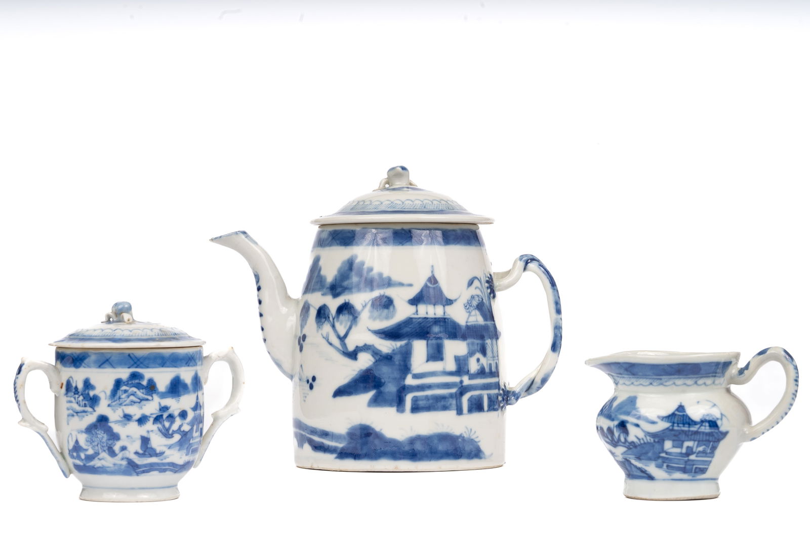 Three-Piece Chinese Canton Porcelain Tea Service (1 of 11)