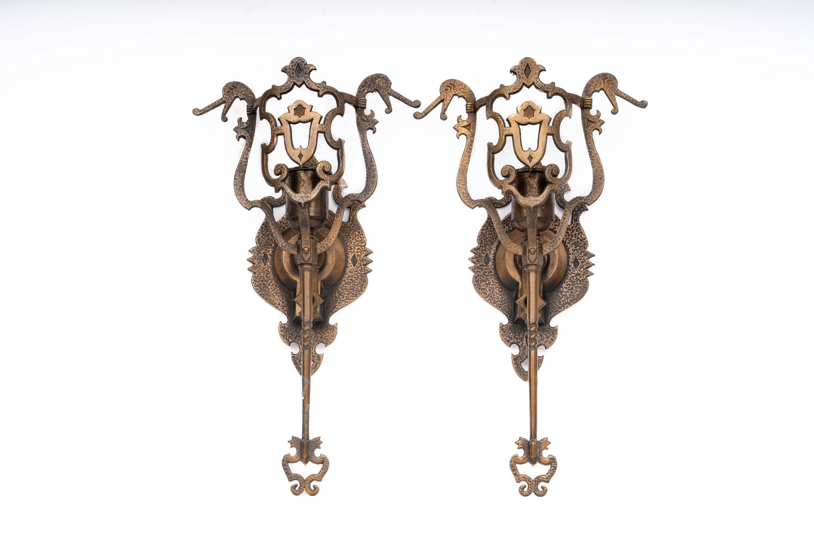 Pair of Spanish Gothic Revival Bronze Wall Sconces, Early 20th Century (1 of 6)