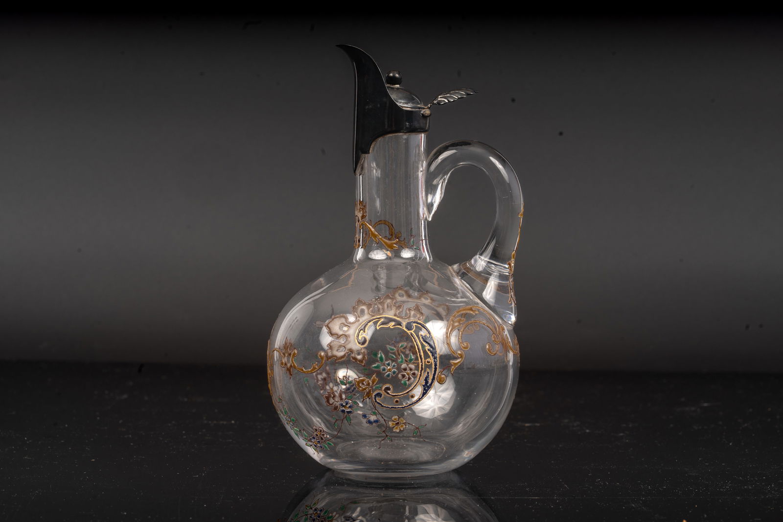 French Silver-Mounted Blown Glass Carafe, Attributed to St. Louis (1 of 8)