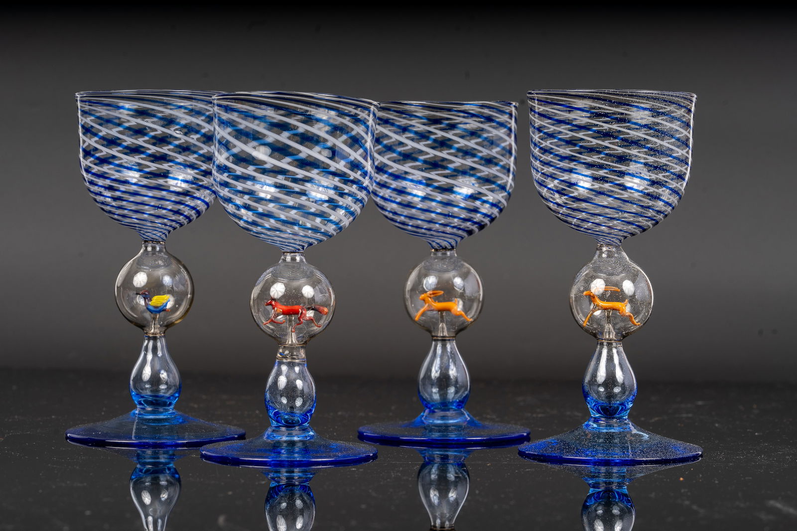 (4) Bimini Glass Goblets with Applied Animal Stems (1 of 9)