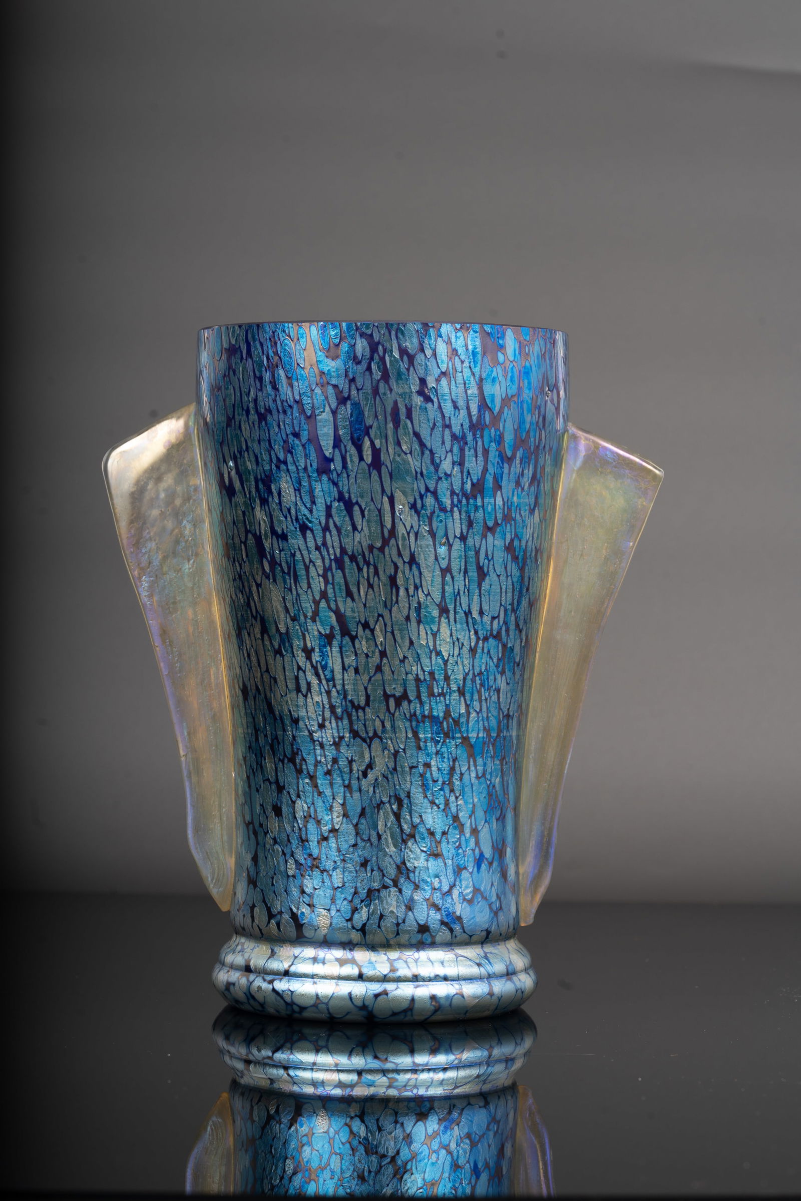 Loetz Cobalt Papillon Iridescent Art Glass Vase with Applied Handles (1 of 9)