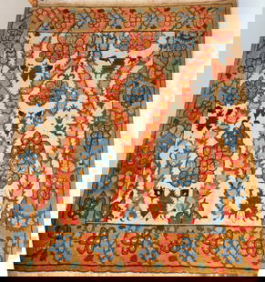 Colorful Hand-Knotted Oushak Rug: Vibrant hand-knotted Oushak rug featuring a striking allover design of stylized floral medallions and serrated vine motifs