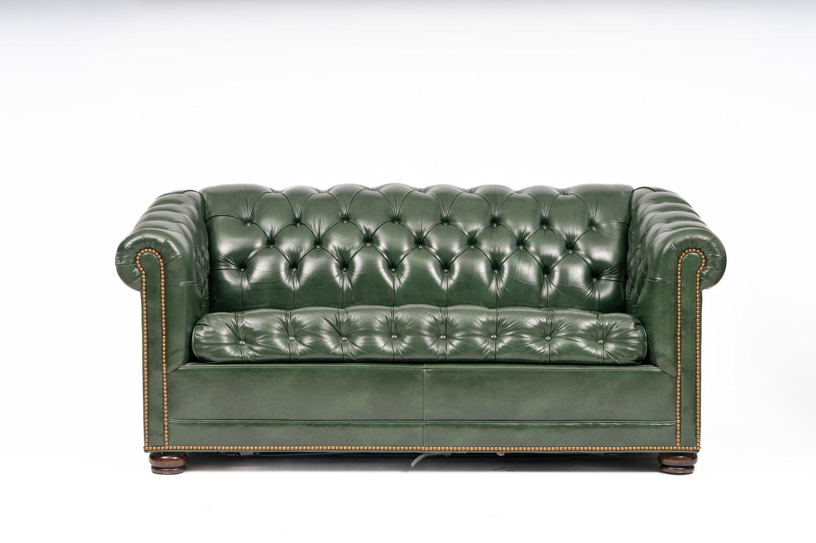 Hancock & Moore Green Leather Chesterfield Sleeper Loveseat (1 of 5)