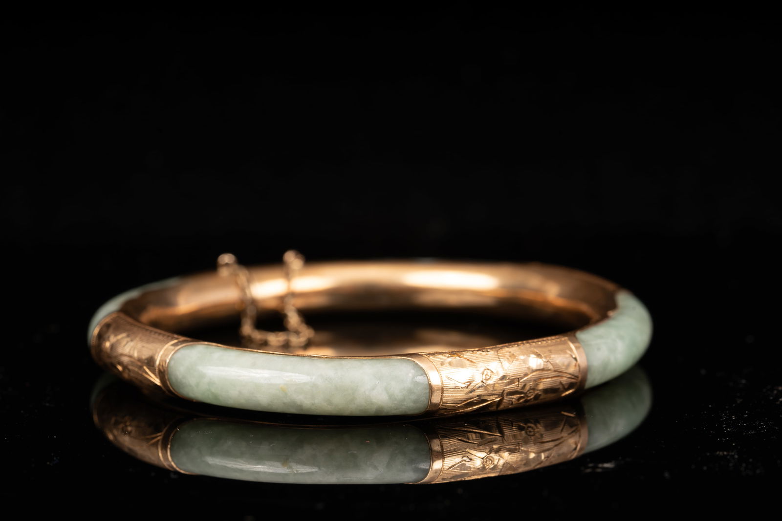 14K Yellow Gold and Jade Bangle Bracelet (1 of 4)