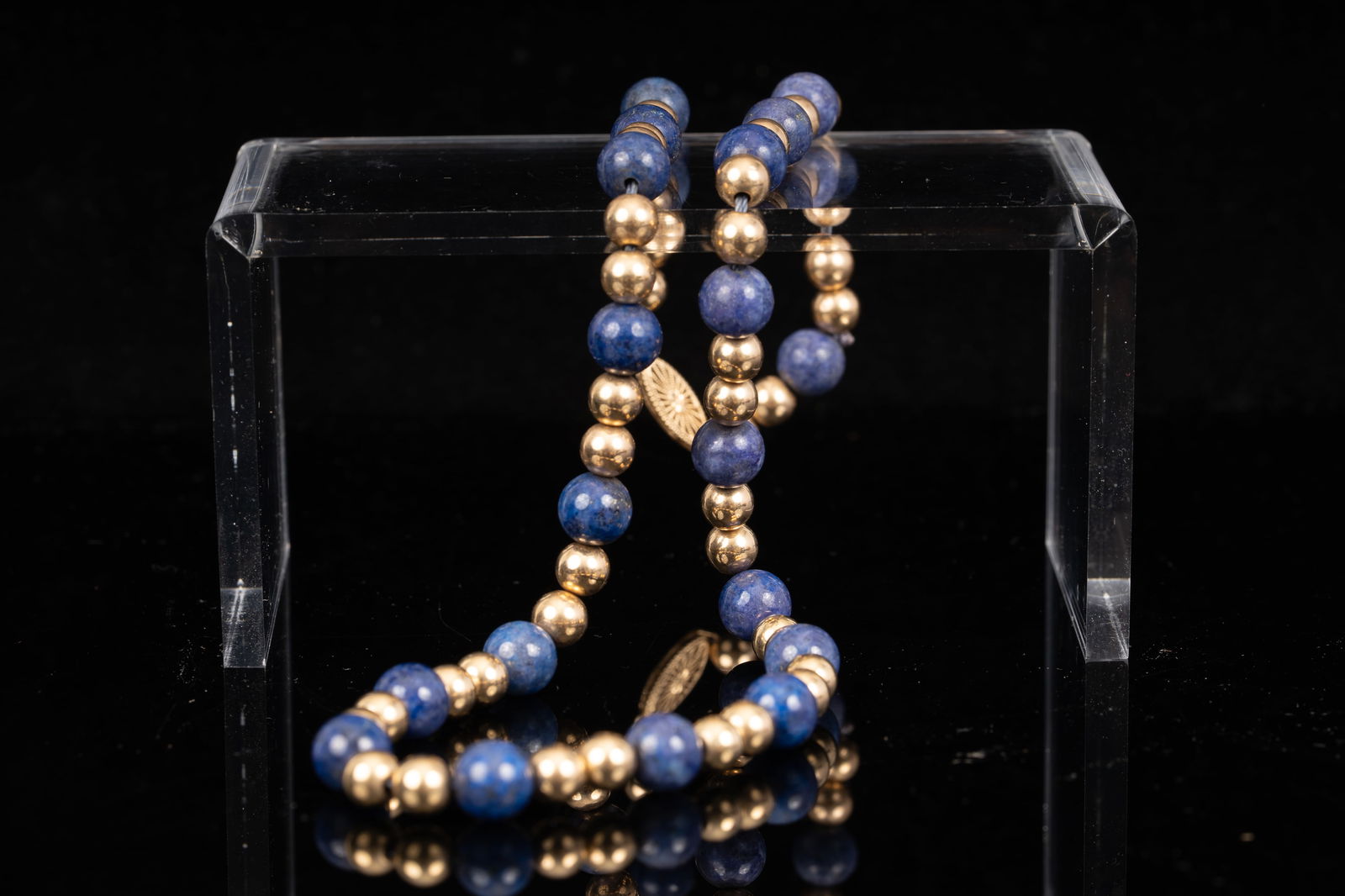 14K Yellow Gold and Lapis Lazuli Bead Necklace (1 of 4)