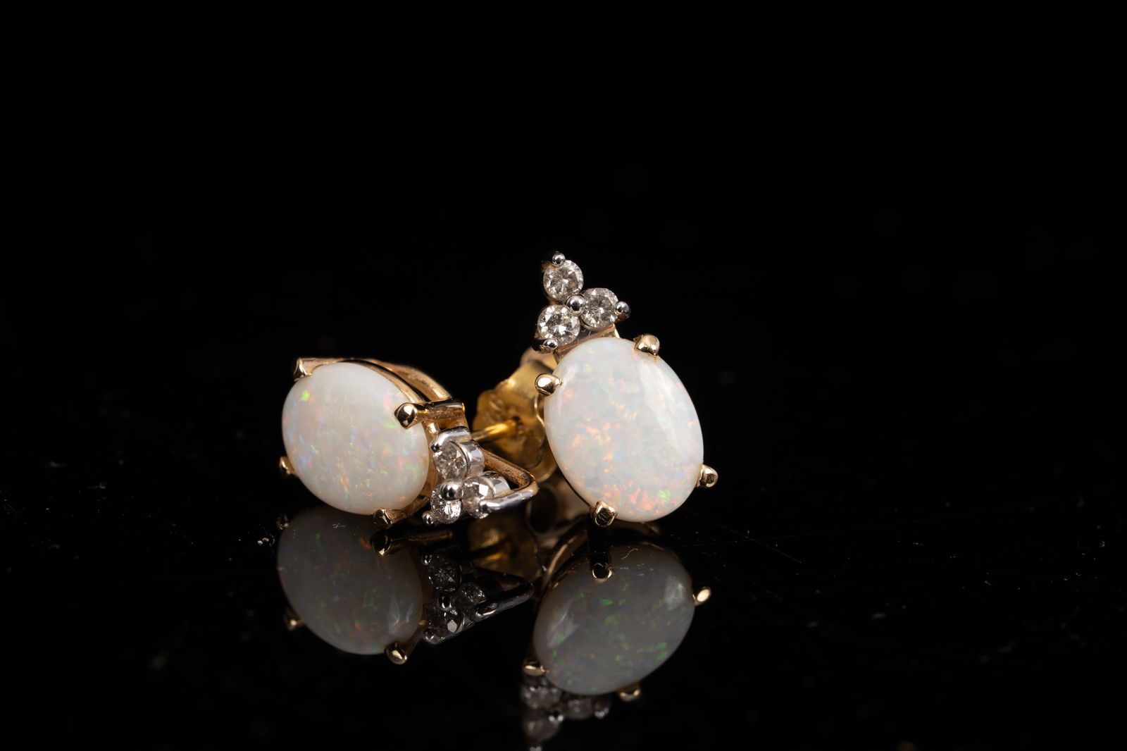 14K Yellow Gold Opal and Diamond Earrings (1 of 4)