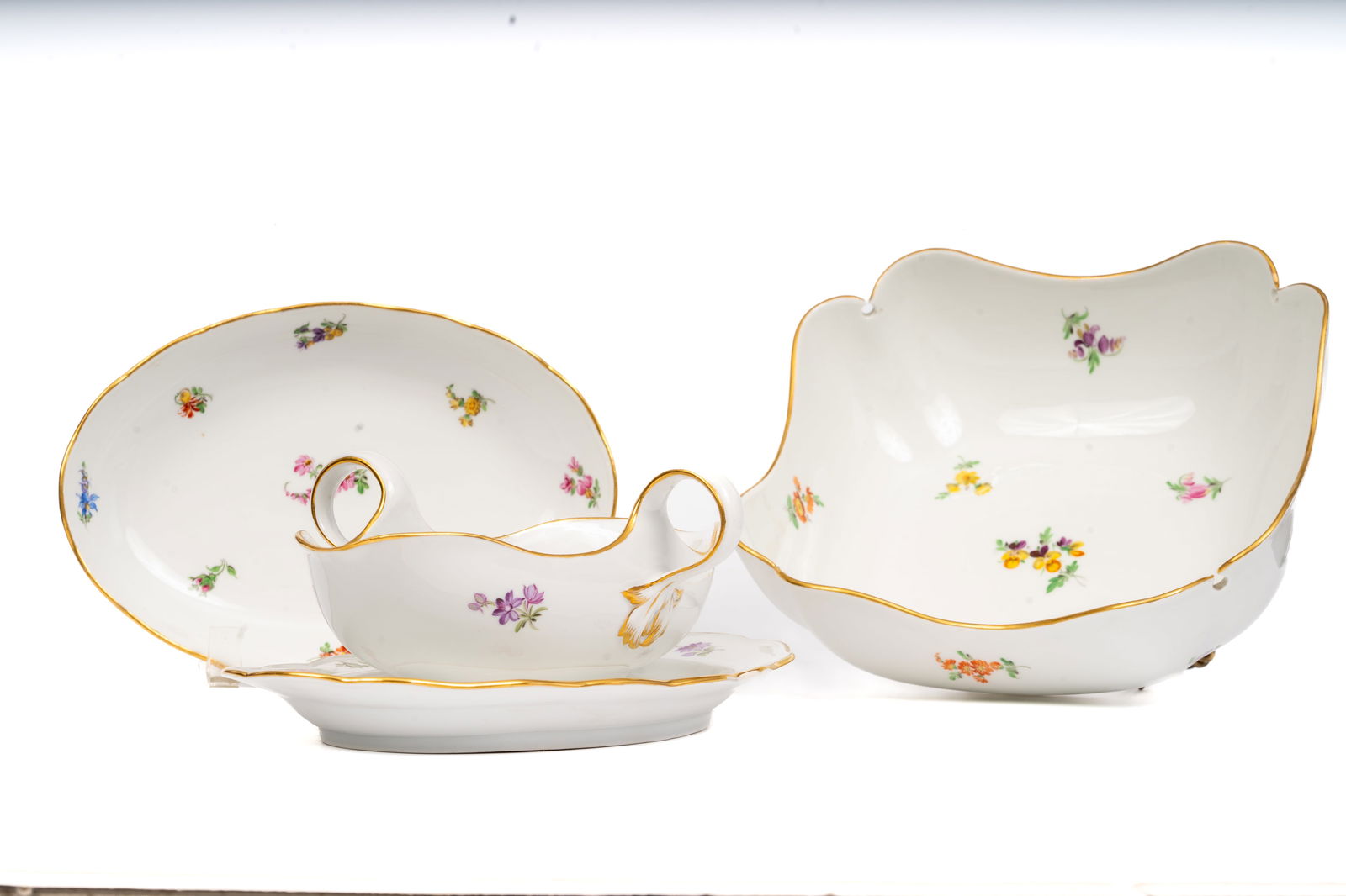 Meissen Floral Gravy Boat with Matching Square Bowl (1 of 7)