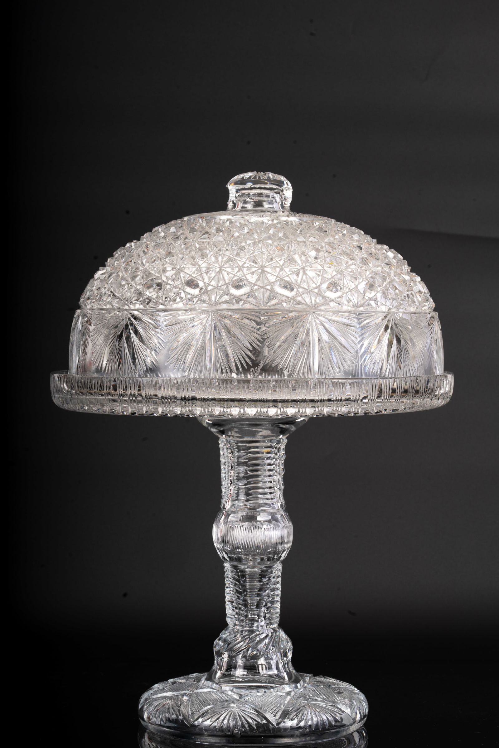 Signed Brilliant Cut Glass Pedestal Cake Stand with Dome (1 of 5)