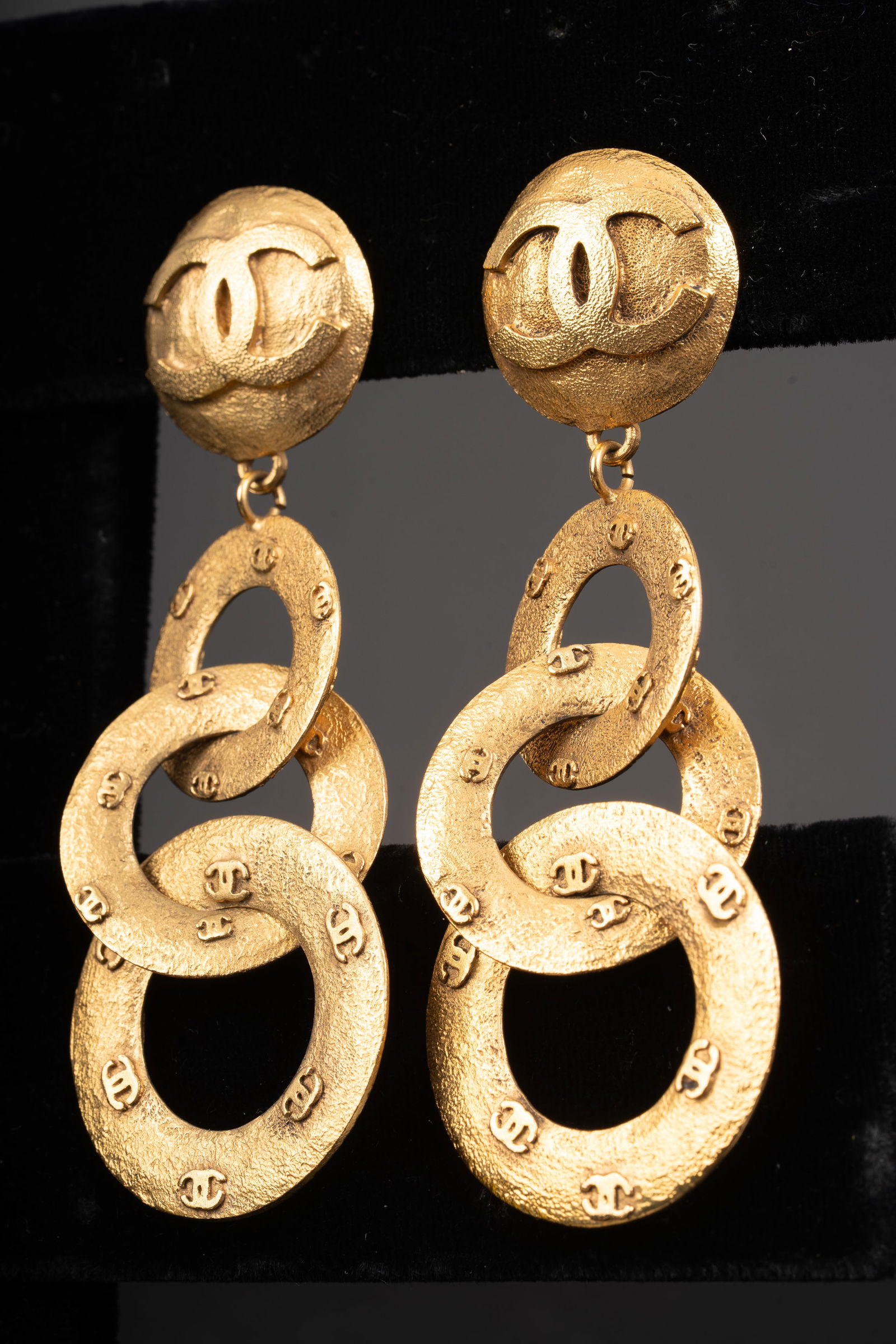 Chanel Gilt Triple Hoop Clip-On Earrings with Original Box (1 of 3)