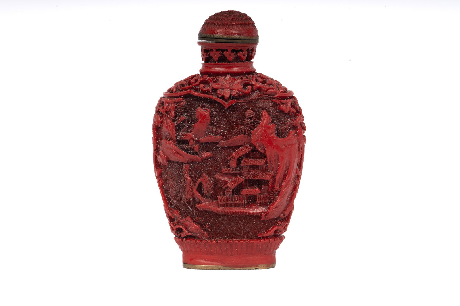 Chinese Carved Cinnabar Lacquer Snuff Bottle (1 of 4)