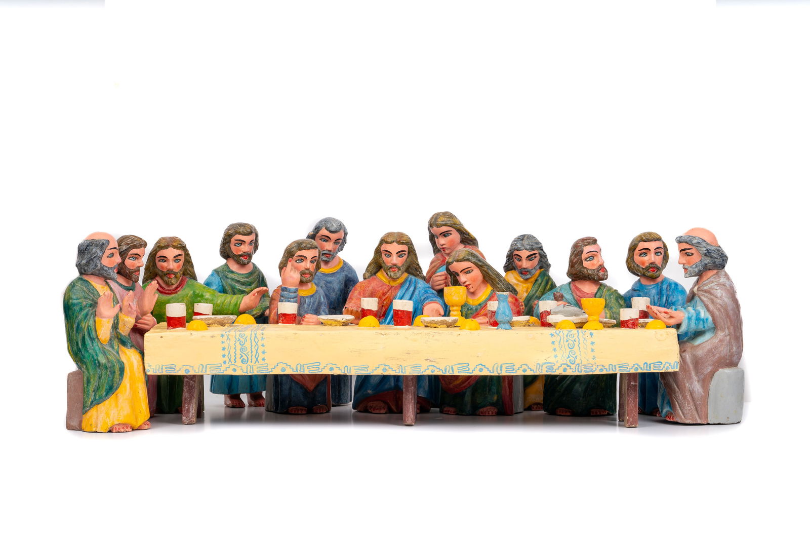 Mexican Hand-Carved and Painted Wooden “Last Supper” Folk Sculpture (1 of 7)