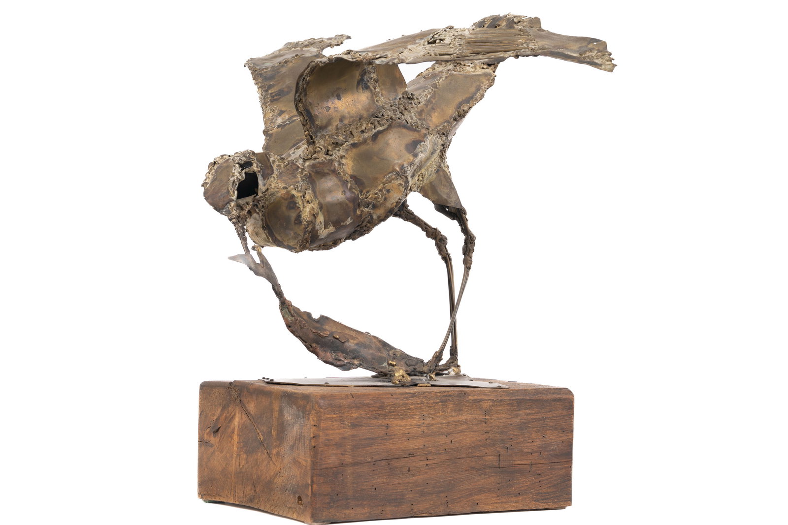Ben Shute (1905-1986) "Bird with Fish" Brutalist Welded Metal Sculpture on Wood Base (1 of 5)