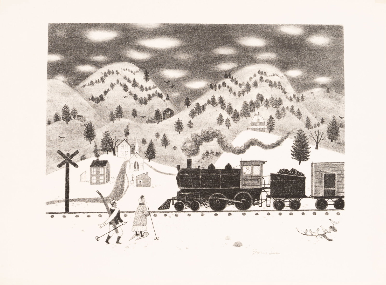 DORIS LEE (1905-1983) - "Afternoon Train" Lithograph, 1947, Signed, Edition of 250 --> (1 of 3)