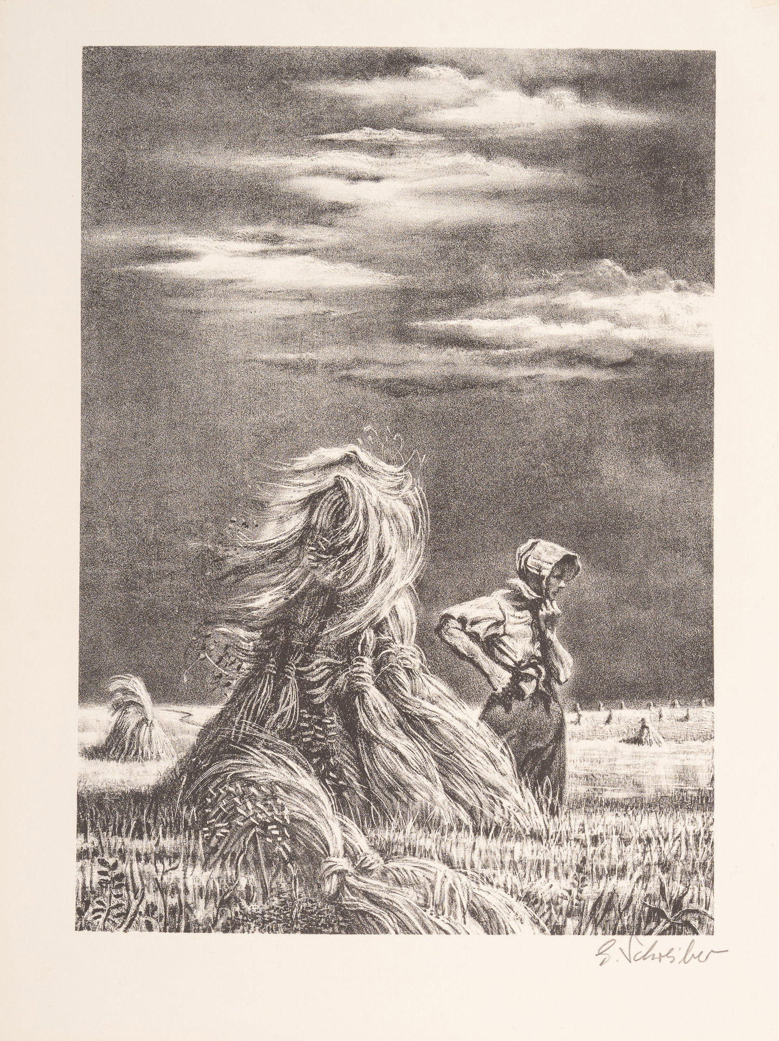 GEORGES SCHREIBER (1862-1940) Summer Lithograph, Associated American Artists: Lithograph published by Associated American Artists. Matted in original AAA presentation. Artist: Georges Schreiber (Belgian-born American, 1862-1940) Origin: Belgium / United States Dimensions: Image