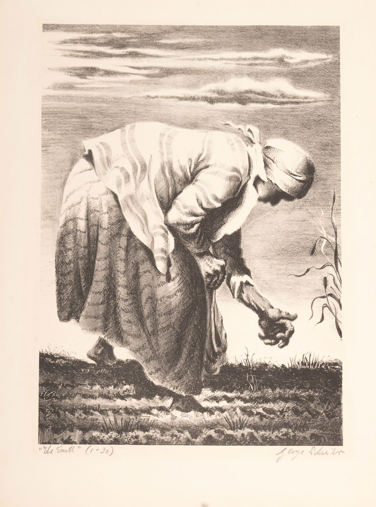 GEORGES SCHREIBER (1862-1940) The Earth Lithograph, Associated American Artists: Lithograph published by Associated American Artists. Matted in original AAA presentation. Artist: Georges Schreiber (Belgian-born American, 1862-1940) Origin: Belgium / United States Dimensions: Image