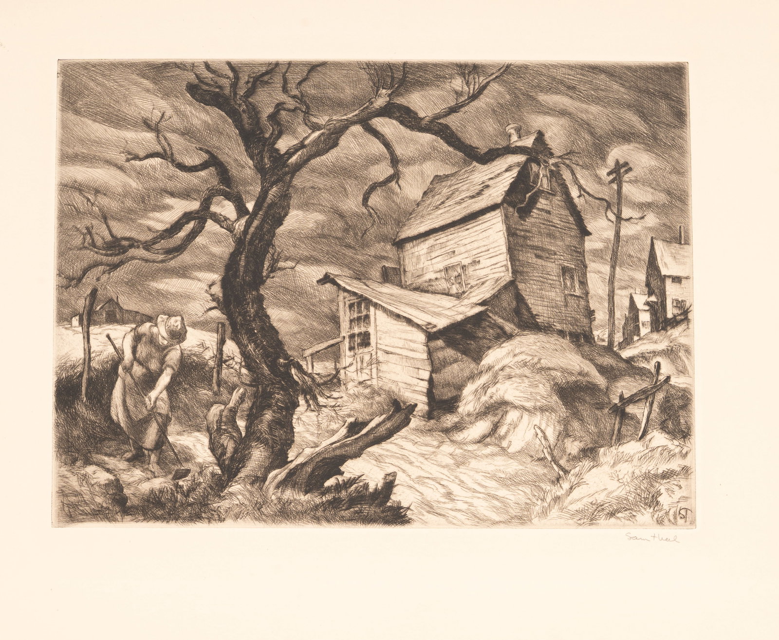 SAM THAL (1903-1964) - Jerome's House Buzzards Bay Etching, 1943, Signed, Associated American (1 of 3)
