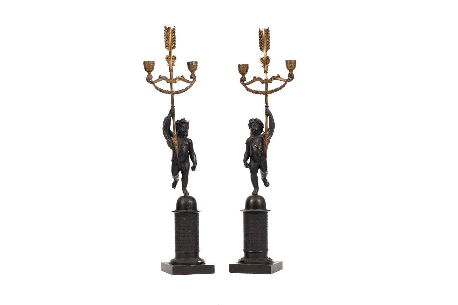 Pair French Neoclassical Bronze Cupid Candelabras, 19th Century (1 of 5)