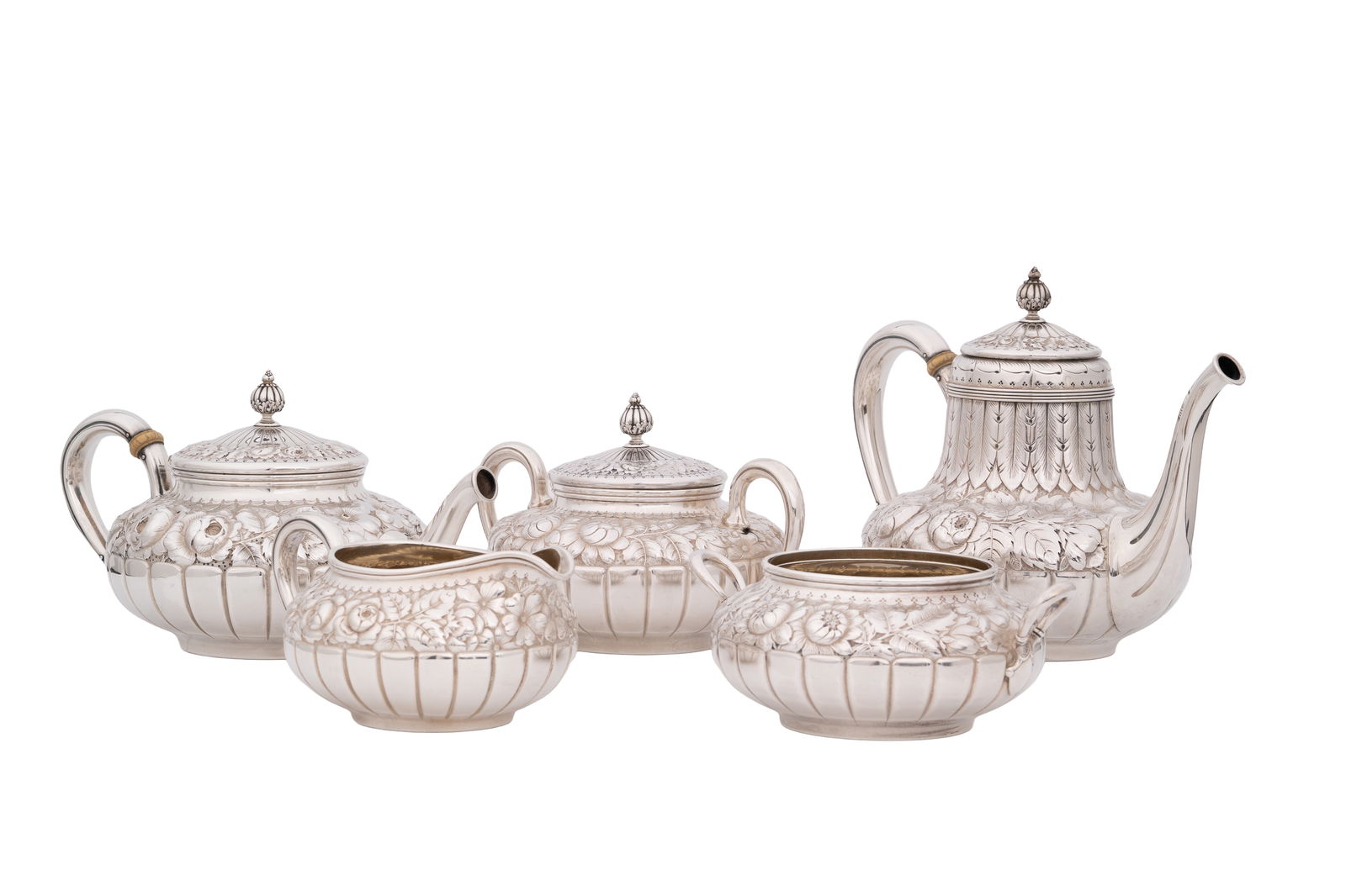1895 Gorham Sterling Silver Repousse Five-Piece Tea and Coffee Service (1 of 6)