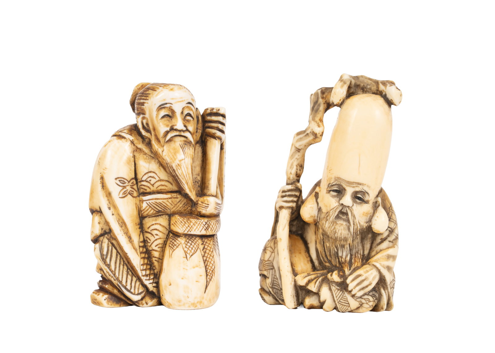 Hideyuki (秀之 ) & Tomoharu (友春) Japanese Netsuke Sennin Sages Meiji (1 of 3)