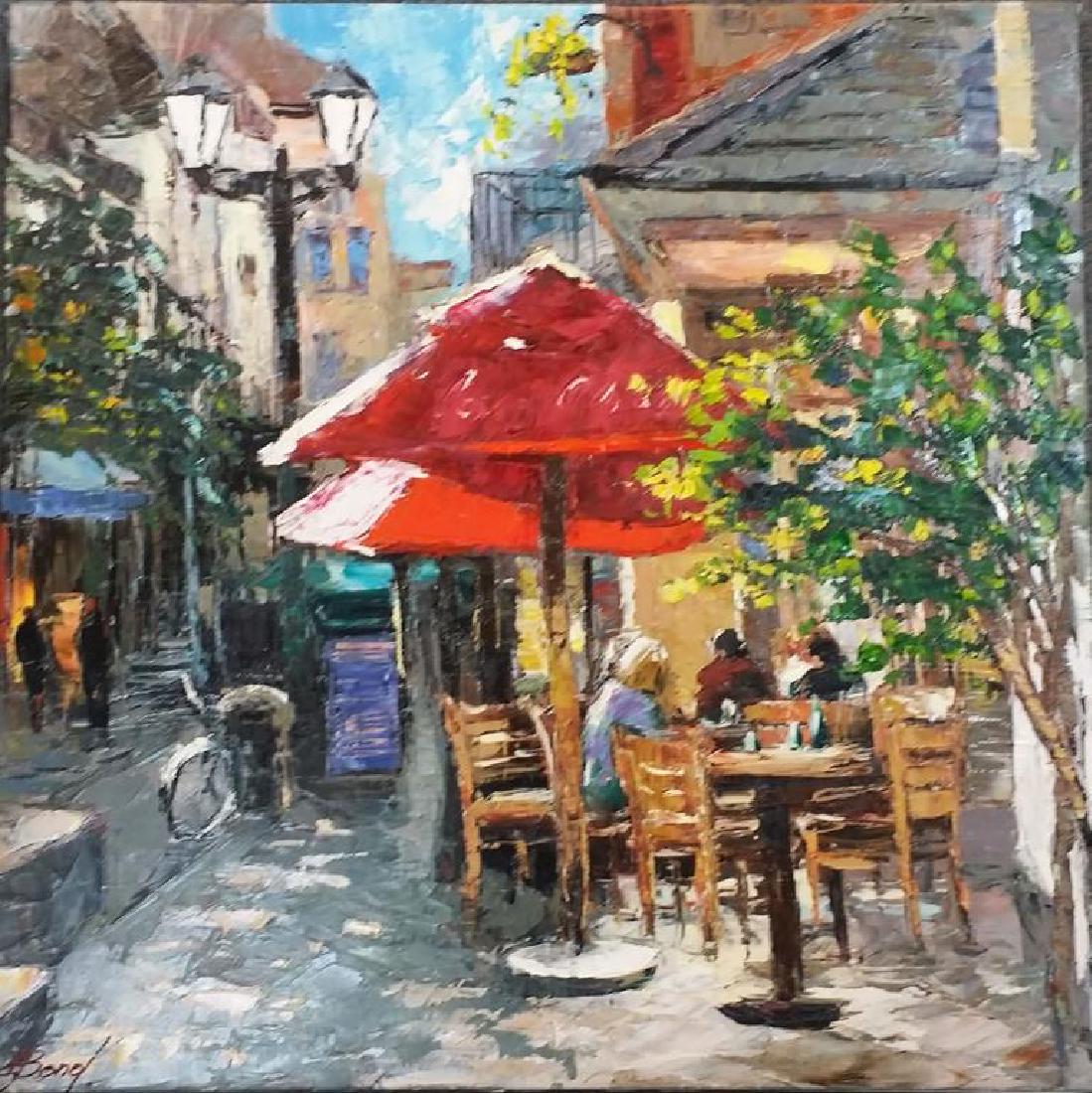 Under the Umbrella: ARTIST: Elena Bond TITLE: Under the Umbrella MEDIUM: Original Mixed media on canvas SIGNATURE: Signed in paint IMAGE SIZE: 30 x 30 in.