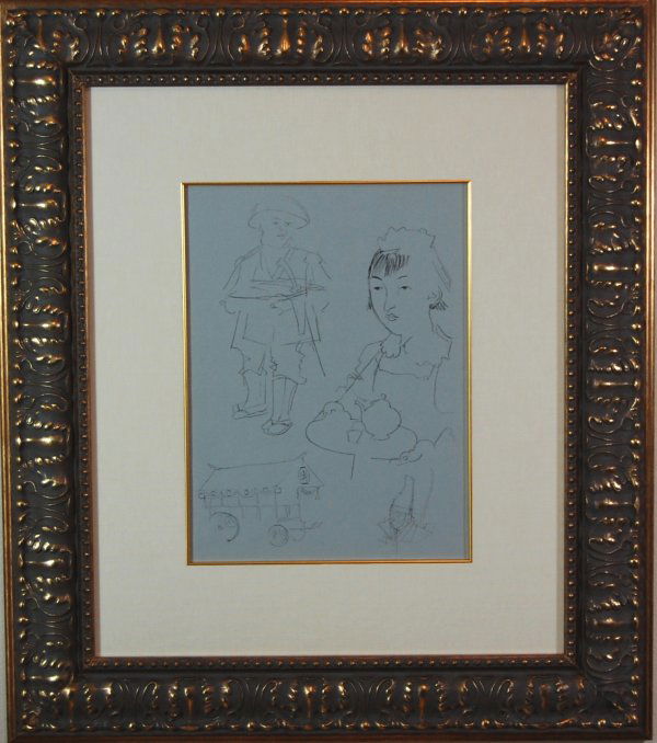 601015: ARTIST: Jack Levine TITLE: Untitled 5 YEAR: c.1950-1960 MEDIUM: Original pochoir on Ingres paper IMAGE SIZE: 12 1/4' x 19' SIGNATURE: Unsigned. EDITION: 'Facing East', 1970. Original pochoir were prin