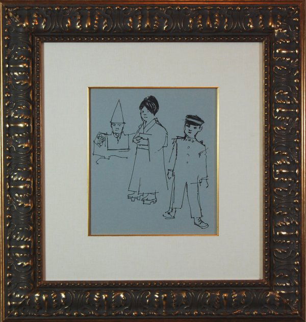 601025: ARTIST: Jack Levine TITLE: Untitled 13 YEAR: c.1950-1960 MEDIUM: Original pochoir on Ingres paper IMAGE SIZE: 12 1/4' x 19' SIGNATURE: Unsigned. EDITION: 'Facing East', 1970. Original pochoirs were pr