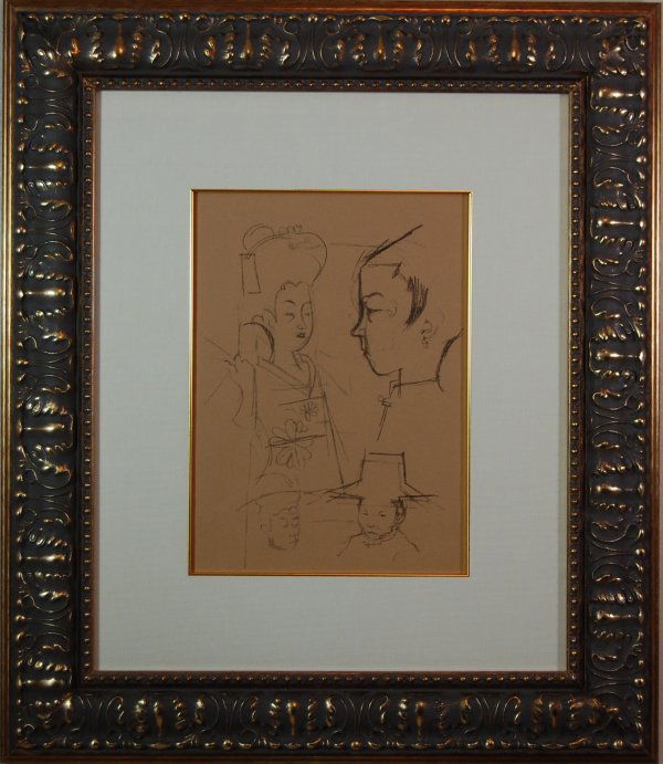 601030: ARTIST: Jack Levine TITLE: Untitled 15 YEAR: c.1950-1960 MEDIUM: Original pochoir on Ingres paper IMAGE SIZE: 12 1/4' x 19' SIGNATURE: Unsigned. EDITION: 'Facing East', 1970. Original pochoirs were pr