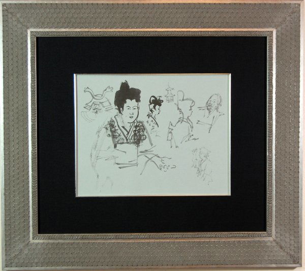 Untitled 9: ARTIST: Jack Levine (1950-1960) TITLE: Untitled 9 YEAR: c. 1970 MEDIUM: Original pochoir on Ingres paper IMAGE SIZE: 12.25 x 19 in. EDITION: 'Facing East', 1970. Original pochoir were printed the pres