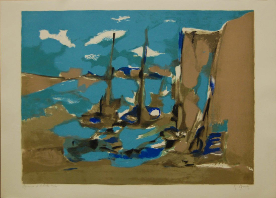 ARTIST: Marcel Mouly TITLE: Amsterdam: ARTIST: Marcel Mouly TITLE: Amsterdam YEAR: c. 1980's MEDIUM: Color lithograph on Archers paper PAPER SIZE: 21 x 29.5 in. (approx) (approx.) IMAGE SIZE: 18 x 25.5 in. (approx) (approx.) SIGNATURE: han