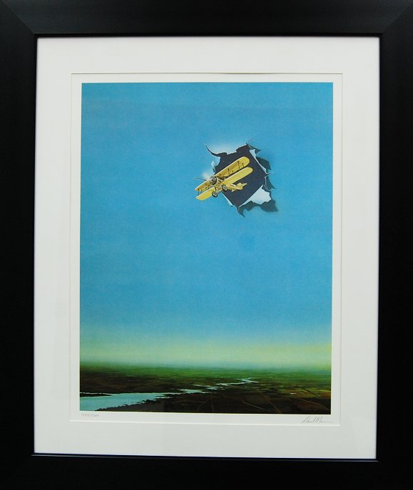 David Mann Original Lithograph - The Airplane: Original lithograph, signed in pencil, edition of 1000, c. 2004, 26 x 19.5 in. Certificate of Authenticity included. Artwork shown with current frame. If you are interested in custom framing, please c