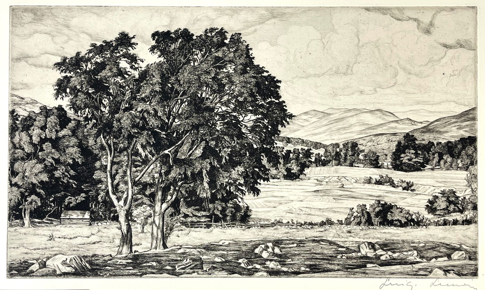 Luigi Lucioni (Italian American, 1900-1988), Vermont Pastoral, Signed Etching (1 of 5)