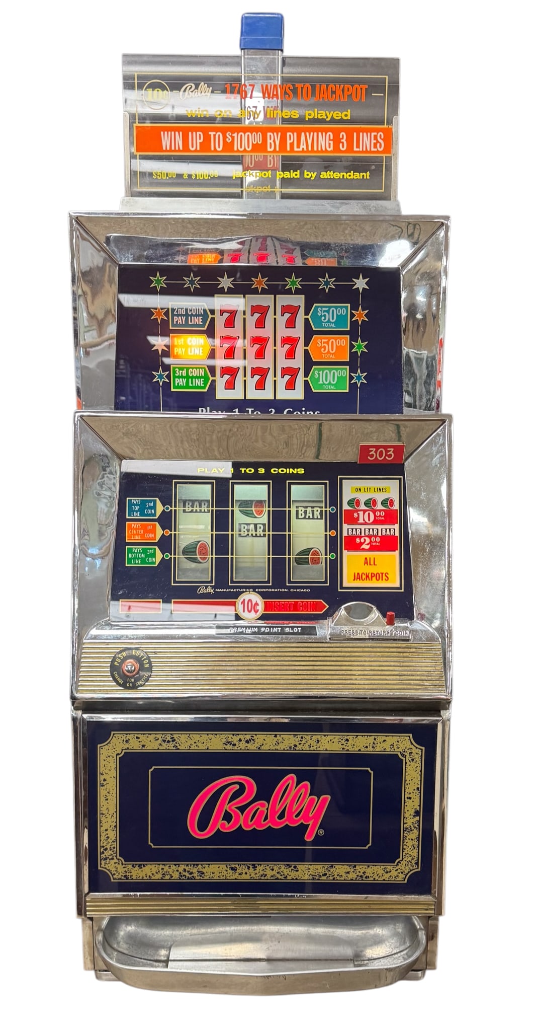 Vintage Bally 3 Bar Premium Point 10¢ Slot Machine (1 of 6)