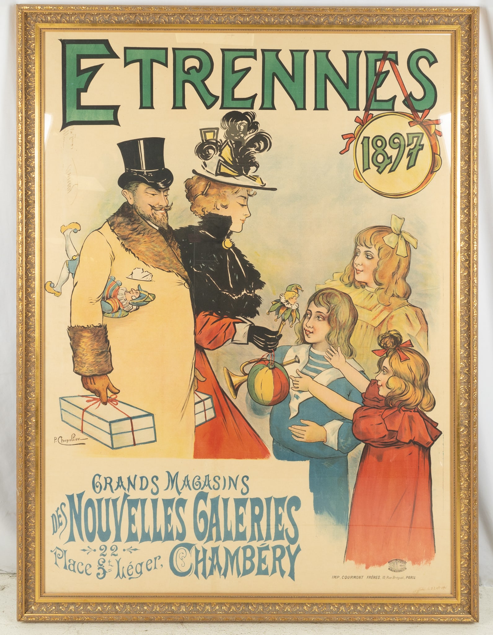 1897 Etrennes Poster W/ Family Large Original! (1 of 4)