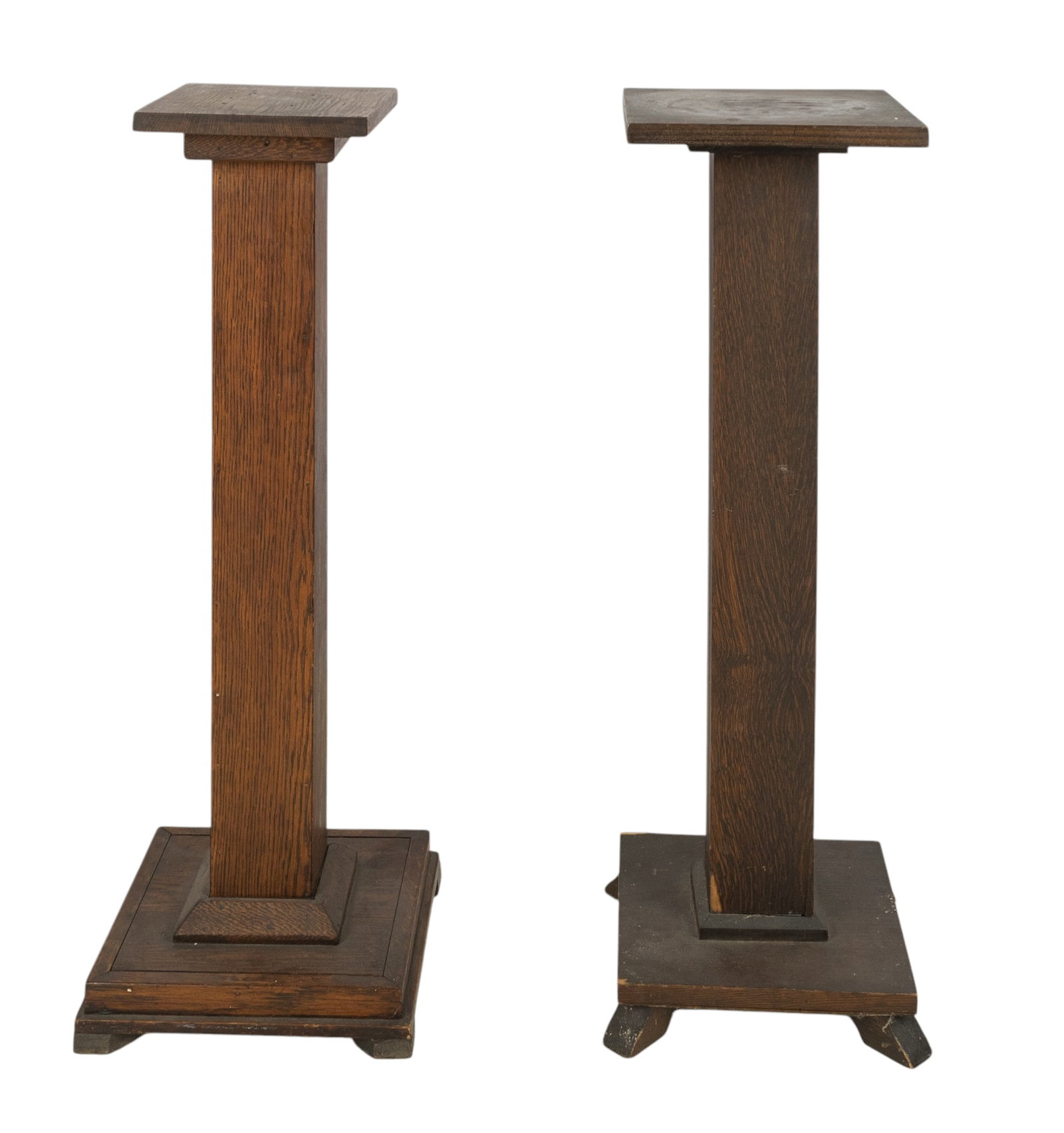 2 Wooden Slot Machine, Trade Stimulator Stands: Lot of 2 wooden slot machine or trade stimulator stands. Nice solid stands for many uses. Non-matching stands have darker finish with some wear and scratches. Both stands are 34.75” tall, one st