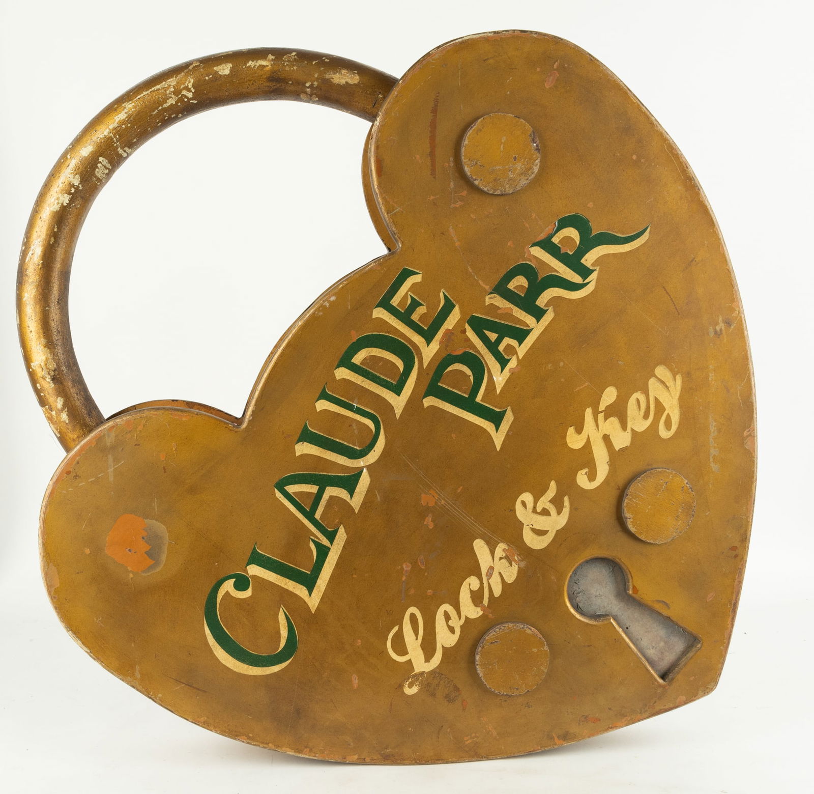 Antique Claude Parr Wooden Trade Sign Lock & Key (1 of 4)