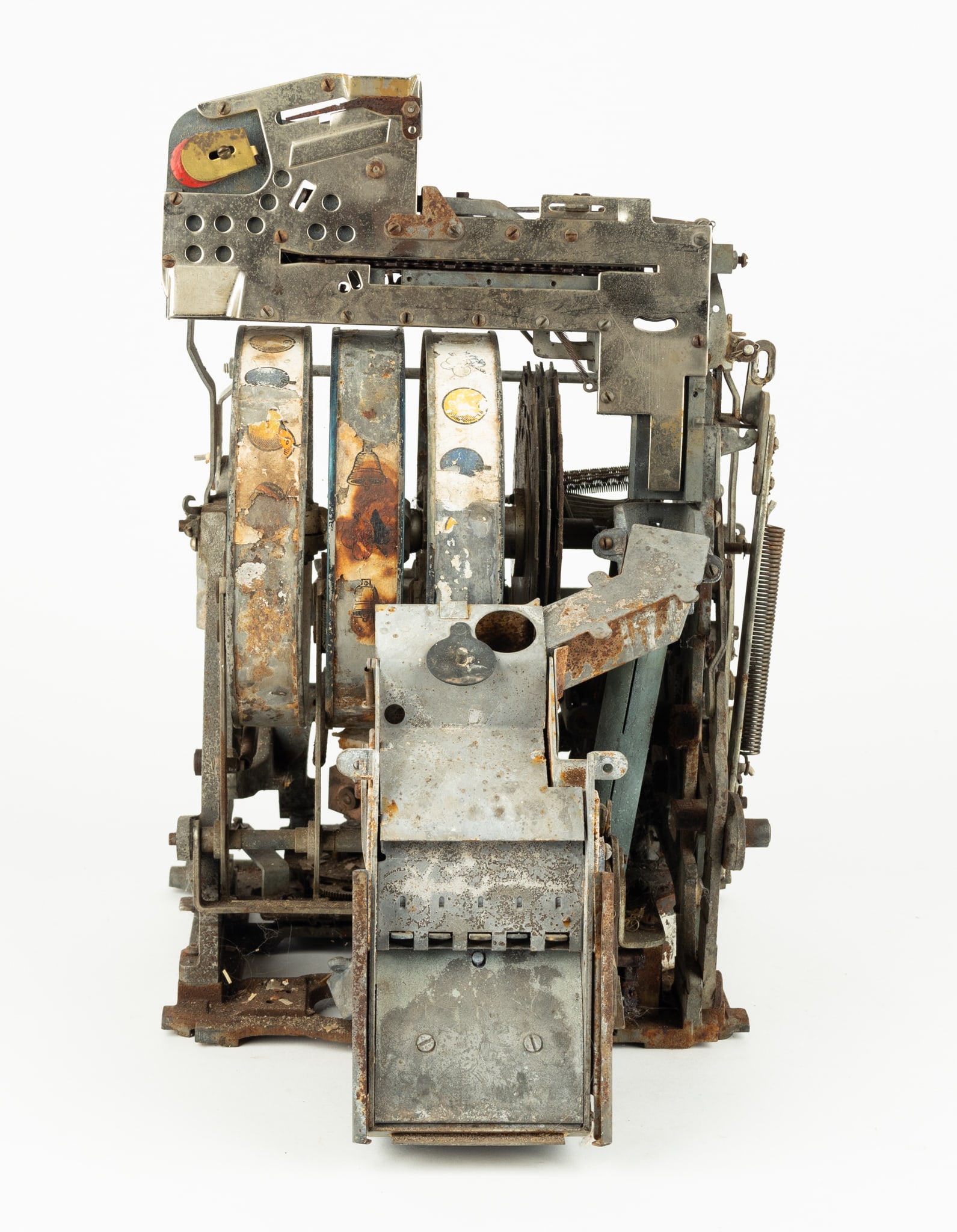 Vintage Coin-Op Slot Machine Parts: Vintage coin-op slot machine parts. Looks to be the complete pull-out assembly for a vintage 3 reel mechanical slot machine needing full restoration. Brand is unknown. Great to restore or be a parts s