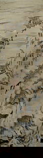 A COLORED INK HANGING SCROLL ON PAPER, “BODHIDHARMA,?? BY THE CHINESE ARTIST SHITAO: A COLORED INK HANGING SCROLL ON PAPER, “BODHIDHARMA,” BY THE CHINESE ARTIST SHITAO 68 1/8 × 17 3/4 in. (173×45 cm)