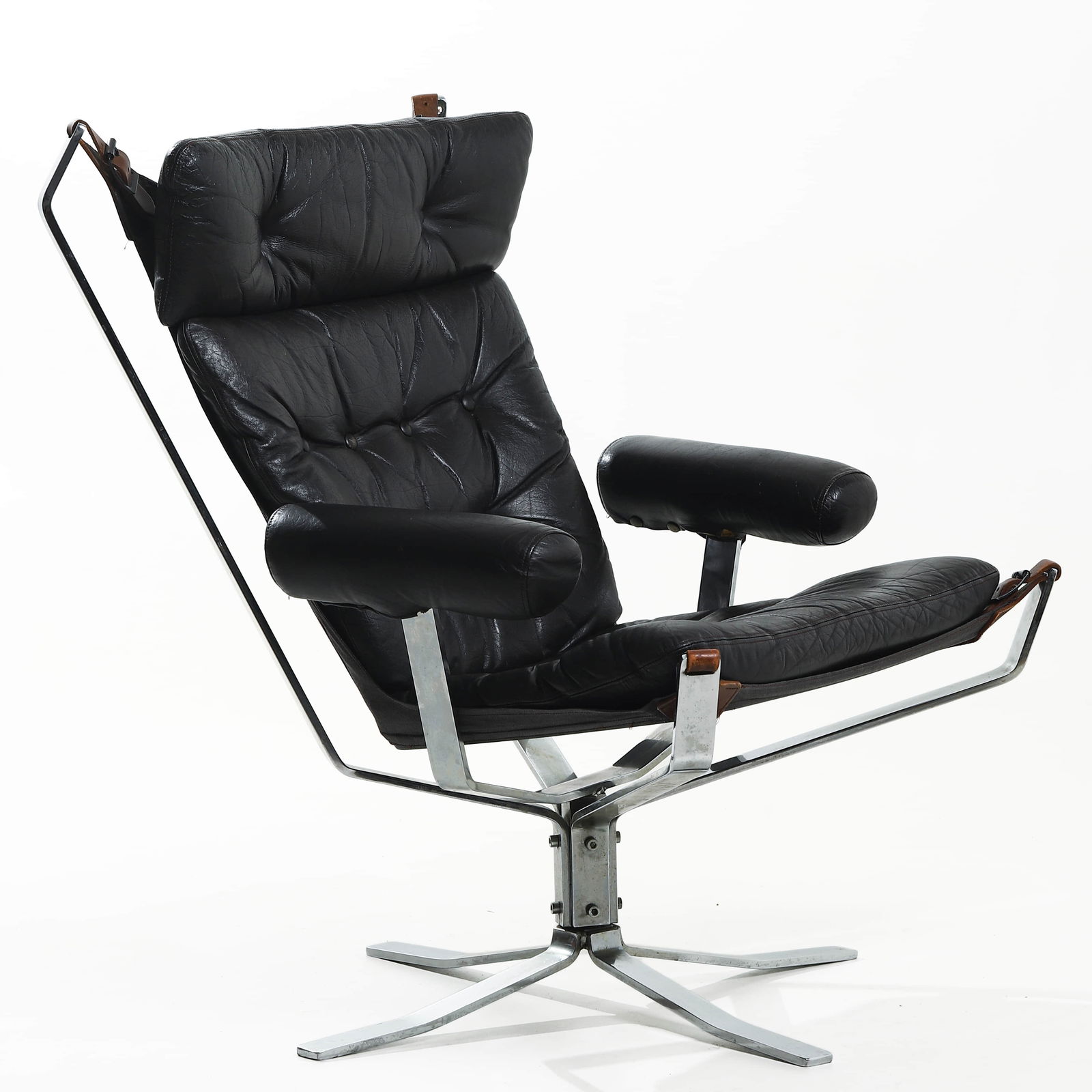 SIGURD RESSELL "SUPERSTAR?? LOUNGE CHAIR WITH ARMS FOR TRYGG MØBLER, FALCON SERIES, LEATHER (1 of 7)